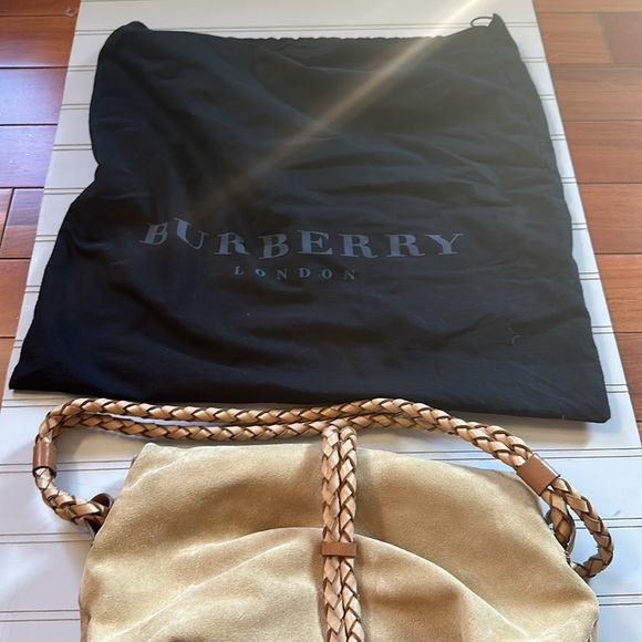 BURBERRY Haymarket Tan Suede Leather Braided Bag - Picture 5 of 5